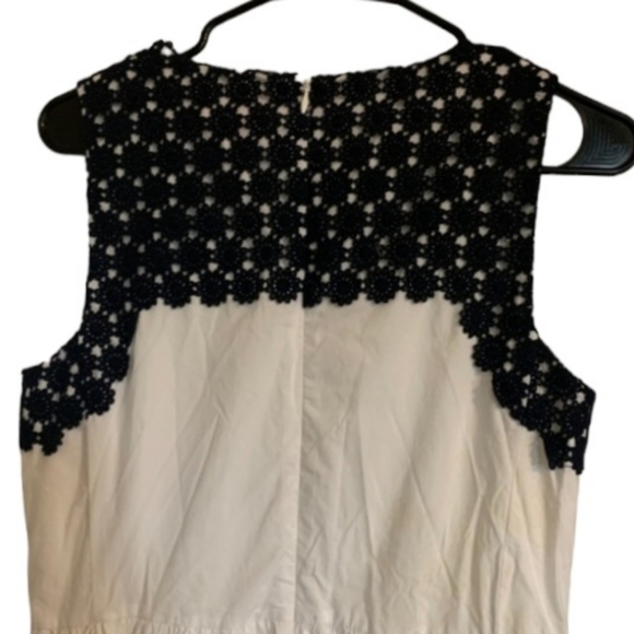 White 100% Cotton Dress with Blue Floral Crochet at Neckline and Hemline - Picture 13 of 13